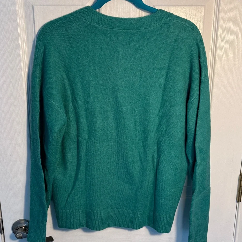 LOFT Green Knit Cardigan V-Neck Sweater - Picture 3 of 4